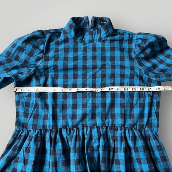 Lola May Blue Gingham Smock Midi Dress Puff Sleeve Cottagecore UK8 / US4 - Picture 14 of 14